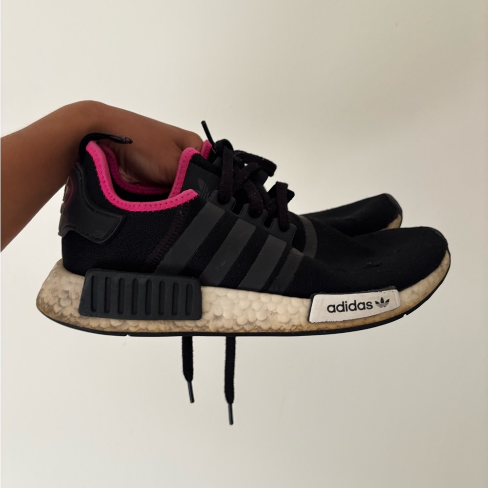 adidas Black Sneakers with Pink Collar Accent